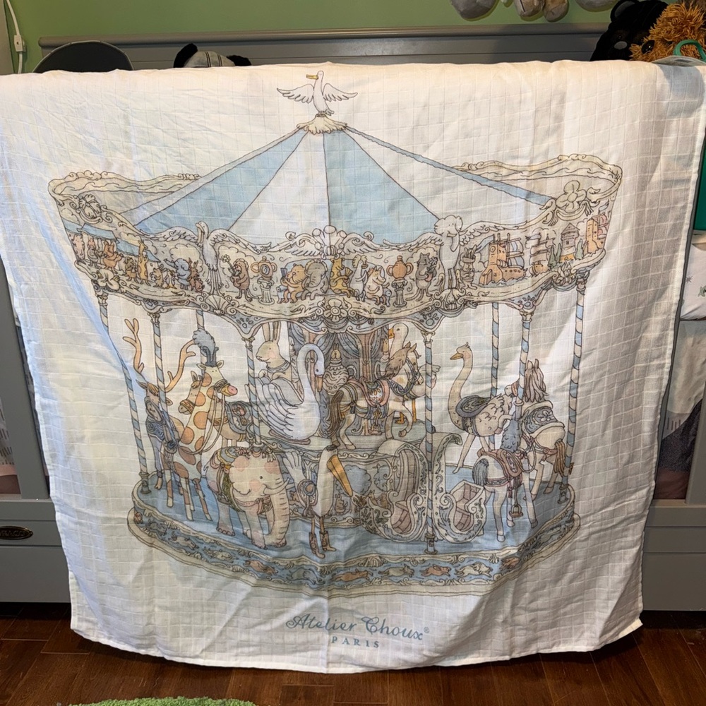 Kids Carousel Blanket - Blue and White